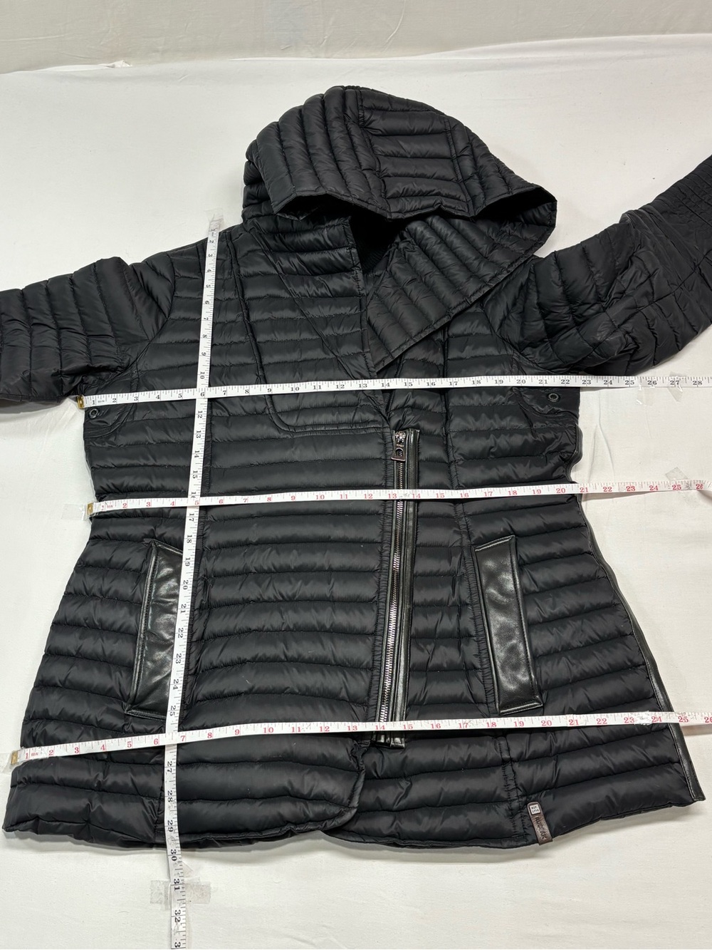 RUDSAK Sana Mid-Length Down Puffer Jacket Asymmetric Zipper with Leather Trim XL - Picture 9 of 9